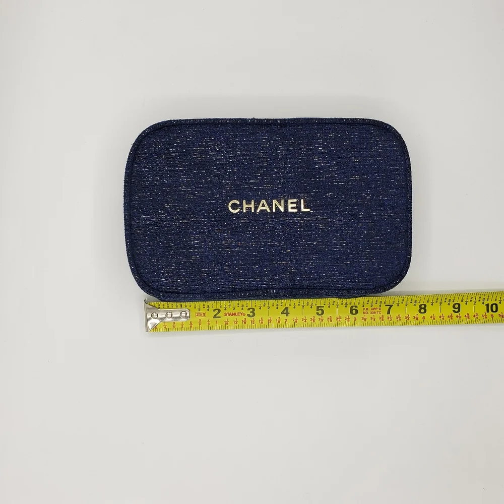 Authentic Chanel Cosmetic Bag Blue Gold Gift Box